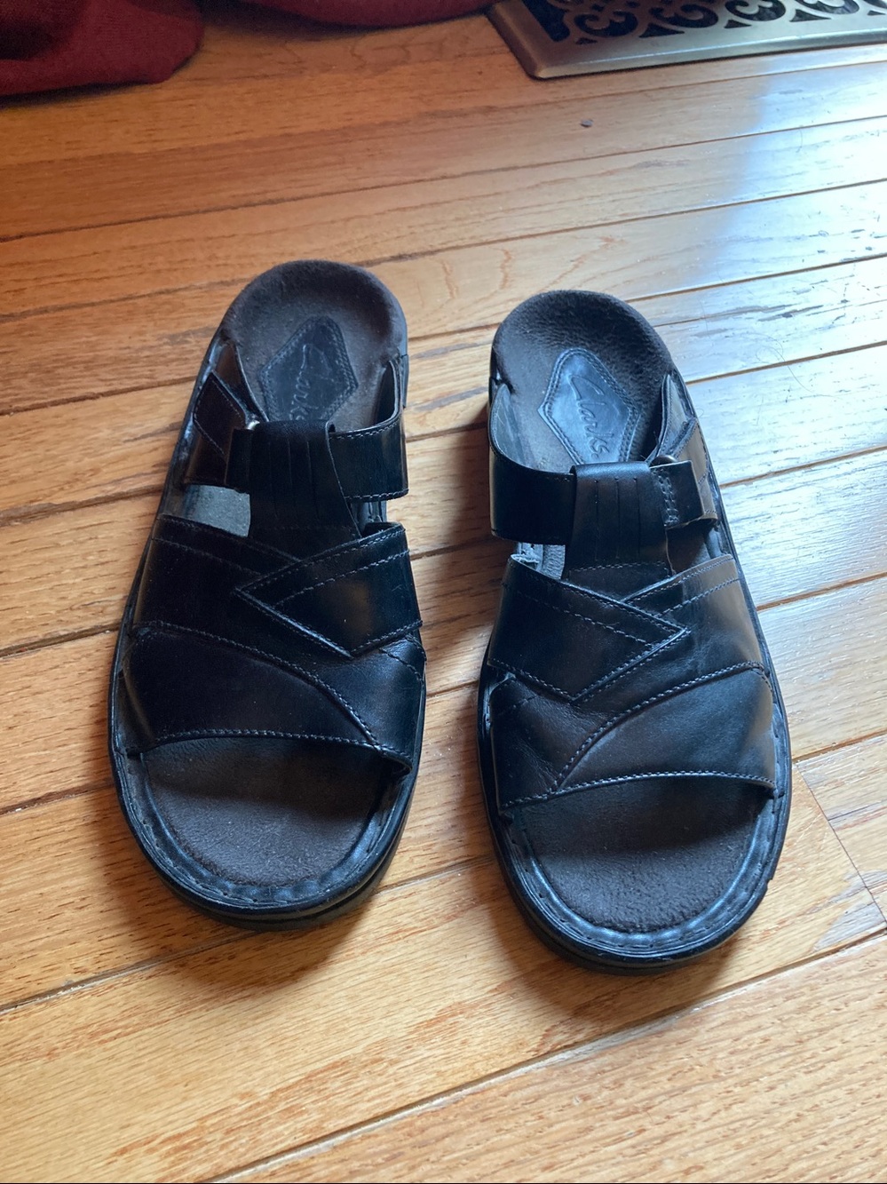 Clarks Women’s Black Leather Strappy Sandals